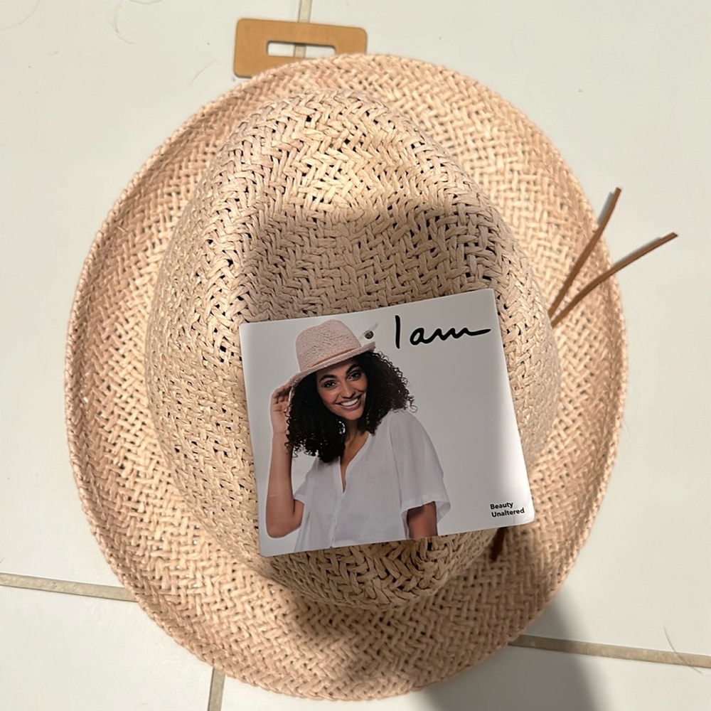 Pink straw fedora hat